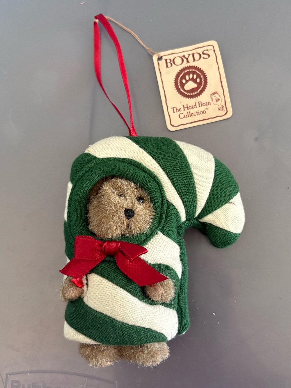 Boyds Bears plush ornament - teddy bear in a candy cane costume